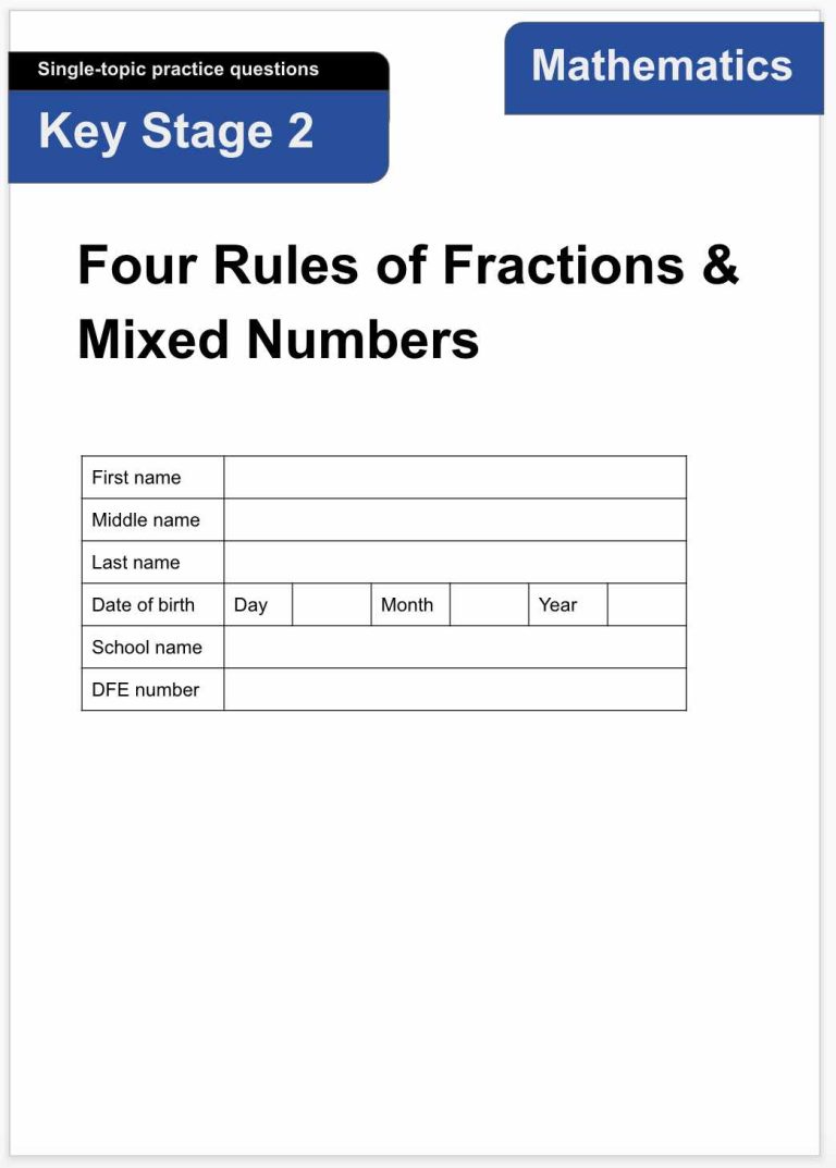 Four Rules of Fractions and Mixed Numbers KS2 MATHS PRACTICE SATS